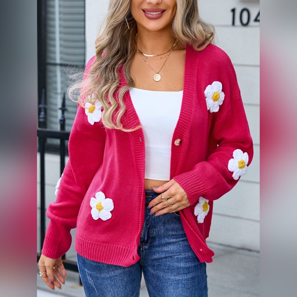 Angel Wings Crochet Flower Button Up Cardigan